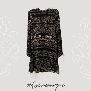 Floral Dress w/ Bell Sleeves and Key Hole Back